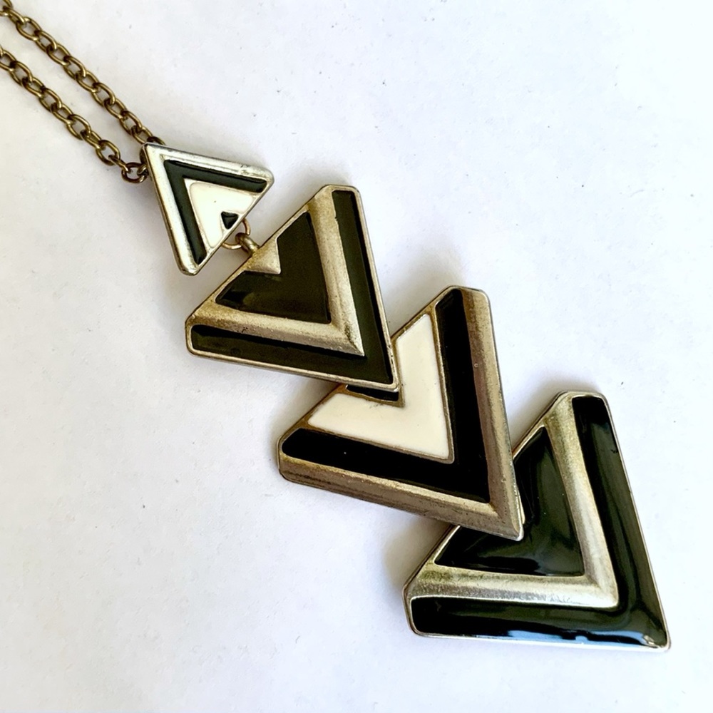 Art Deco black gold cream triangle statement necklace costume flapper